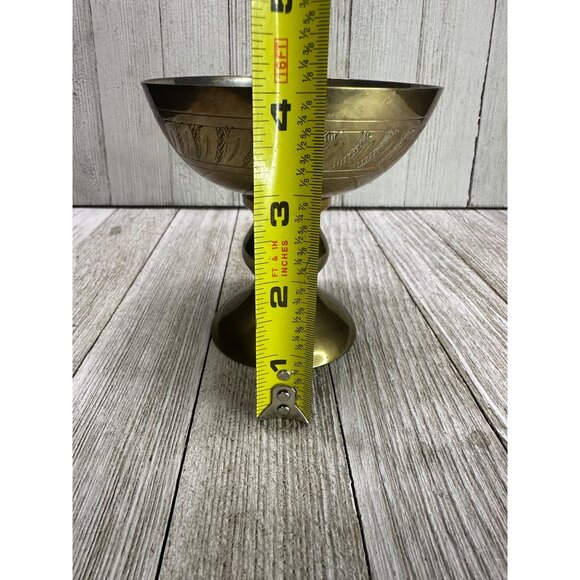 Vintage Set of 6 Etched Brass Footed Goblets Bowls Patina Made in India 4" Tall - Picture 5 of 8